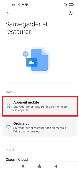 Restaurer la sauvegarde sur Xiaomi
